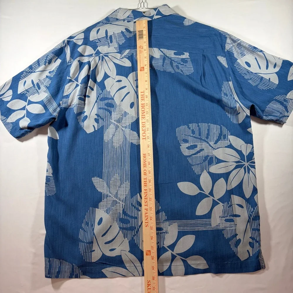Tommy Bahama Mens Large Blue 100% Silk Tropical Monstera Leaf Camp Shirt L
